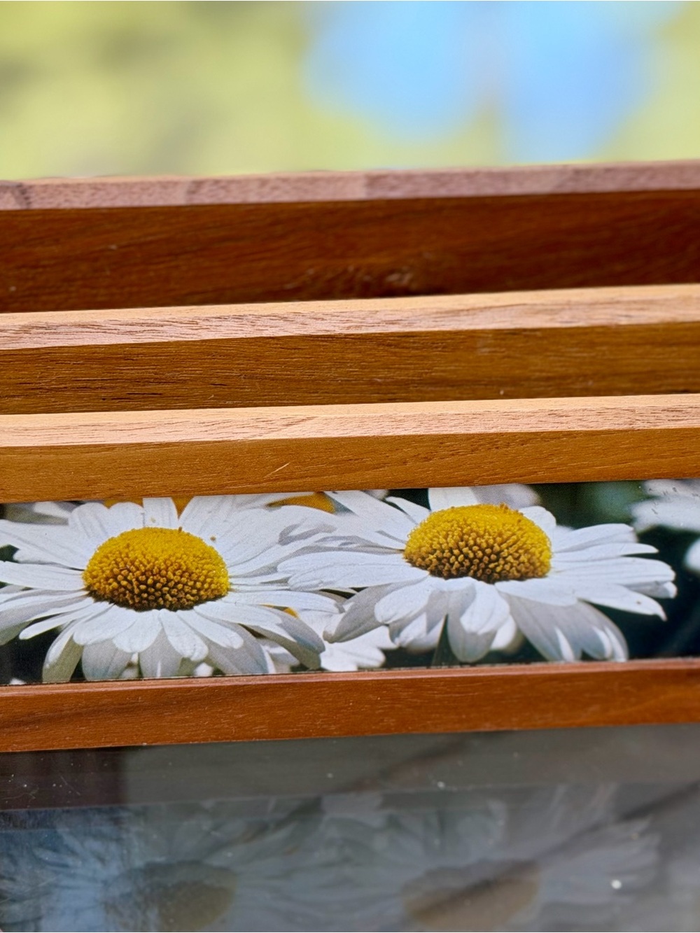 Wooden Daisy letter Tray in White, Yellow & Brown